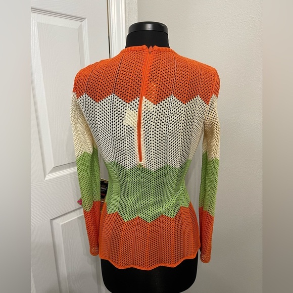 Vintage Chateau Du Tricot Mod Knit Mesh Top 70s Color Block Orange Green Cream 7 - Picture 8 of 11